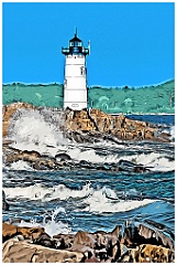 Rocky Shoreline by Portsmouth Lighthouse - Digital Painting